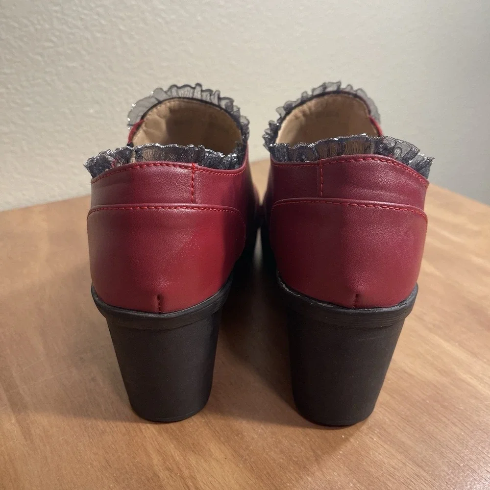 Dadawen Lace Trim Chunky Platform Shoes Faux Leather Burgundy Office Goth 11.5